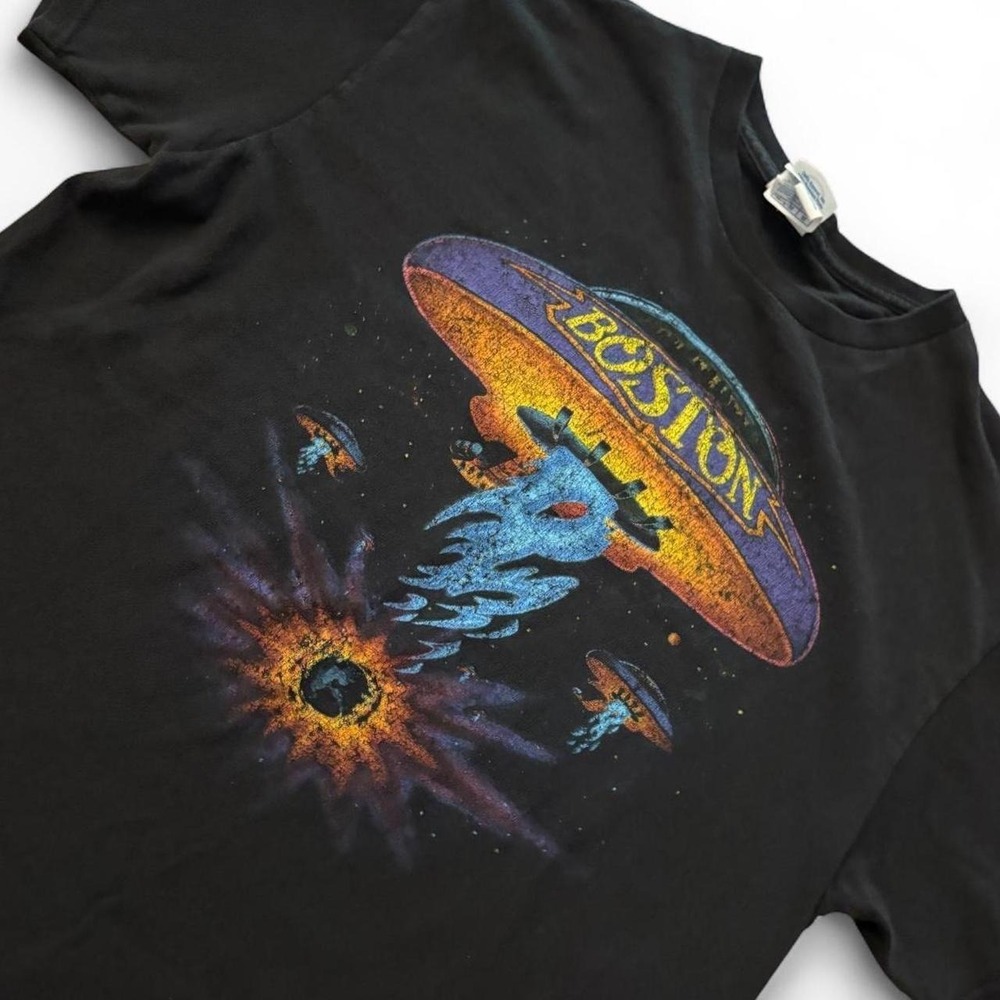 Vintage Boston UFO Space Graphic Black T-Shirt Delta Pro Weight Medium